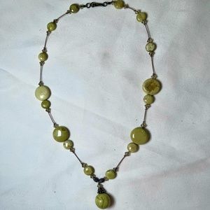 TURQUOISE GREEN NECKLACE HANDCRAFTED GOLD BEADS WIRE 16" WITH 0.5" DROP PENDANT